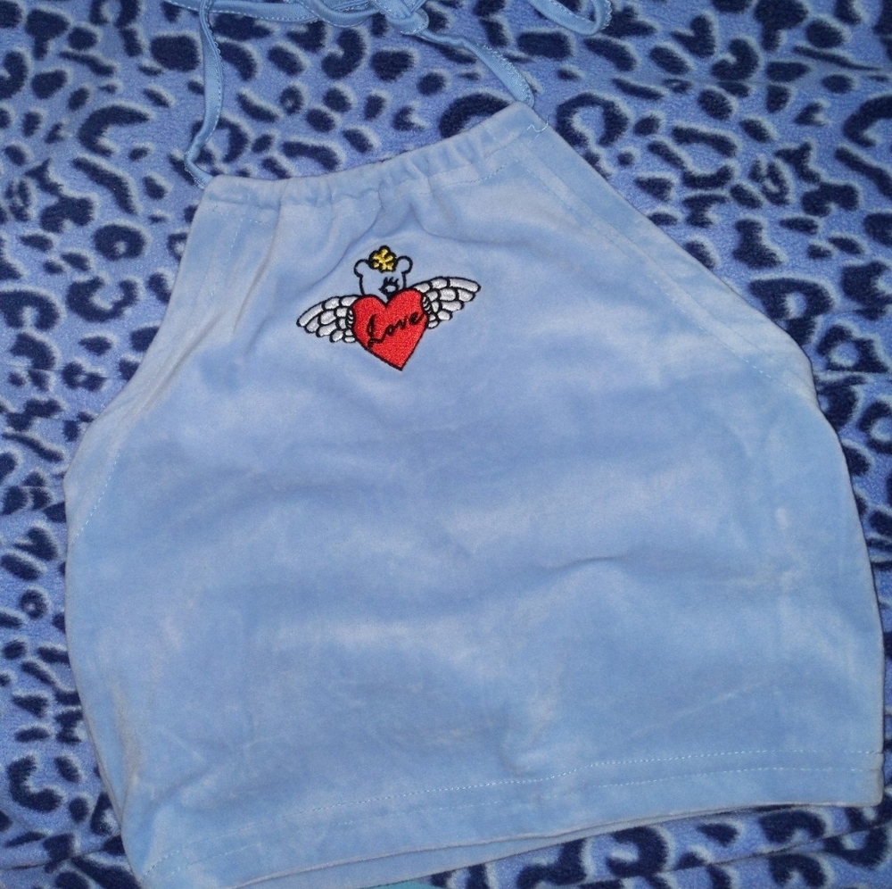 Pastel blue angel bear crop top